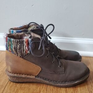 Aetrex Jolie Brown Lace Up Boots Side Zip Closure with Knit Cuff 8.5